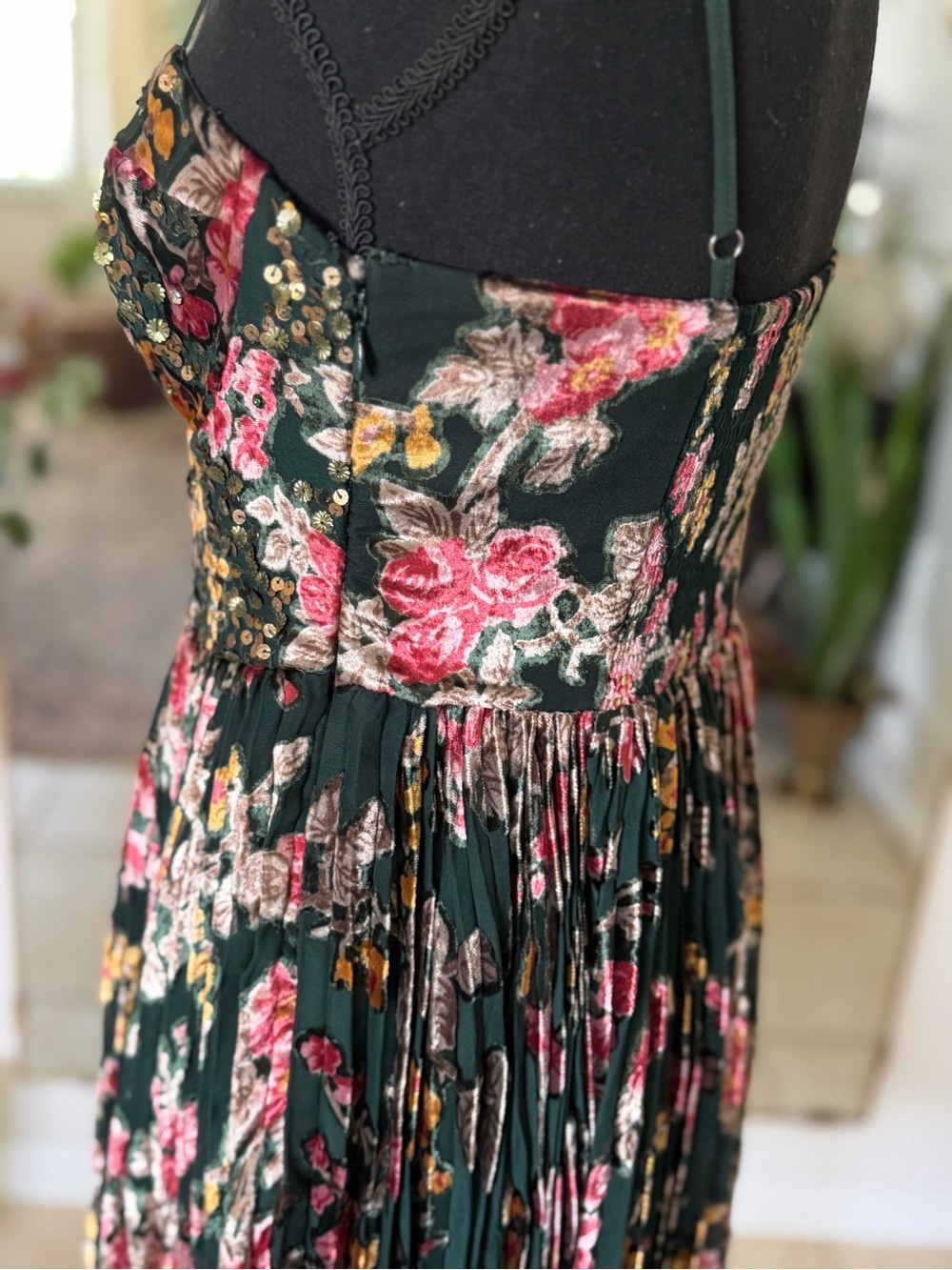 VERB Pallavi Singhee Plissé Pleated Sequin Embellished Smocked Corset Midi Dress - Picture 9 of 16